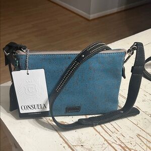 Consuela Turquoise Blue Crossbody with Black Studded Strap